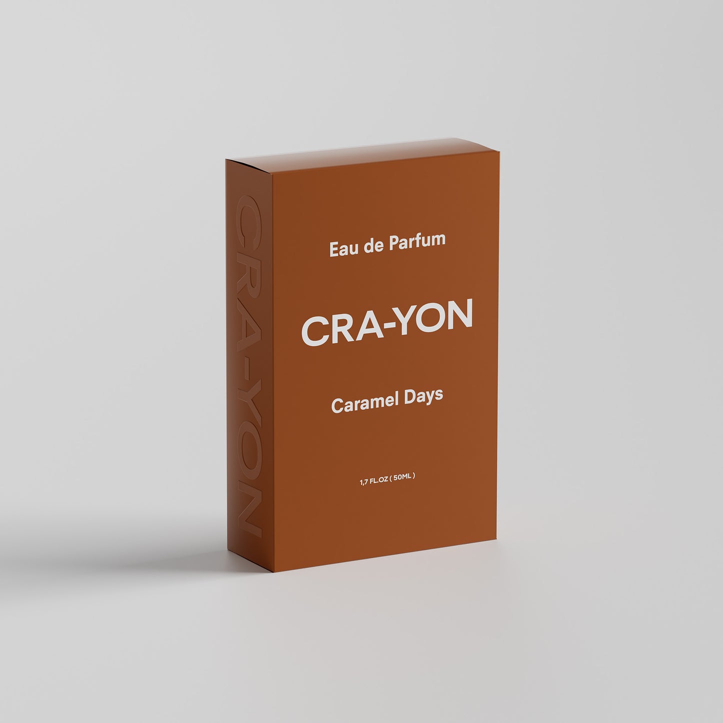 CRA-YON 'Caramel Days' Eau de Parfum box in warm brown packaging, standing on white background