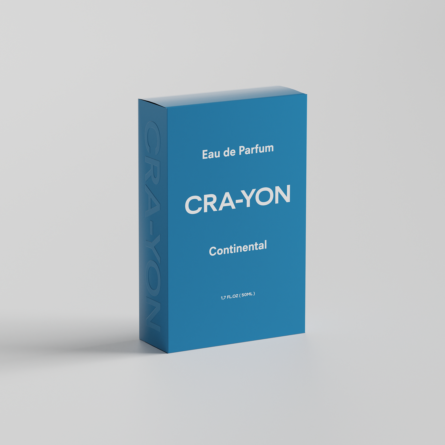 CRA-YON 'Continental' Eau de Parfum box in bold blue packaging, standing on white background