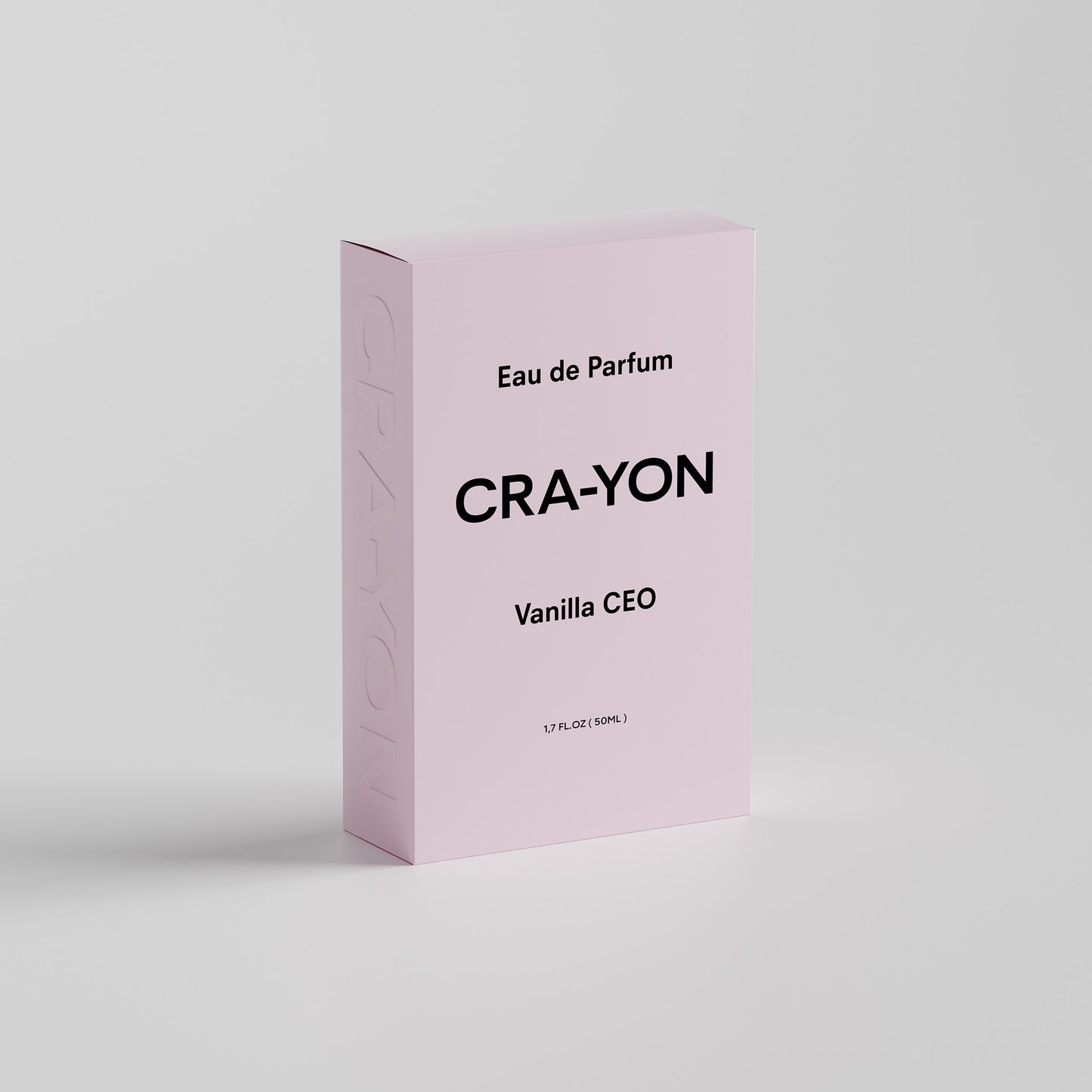 CRA-YON 'Vanilla CEO' Eau de Parfum box in light pink packaging, standing on white background