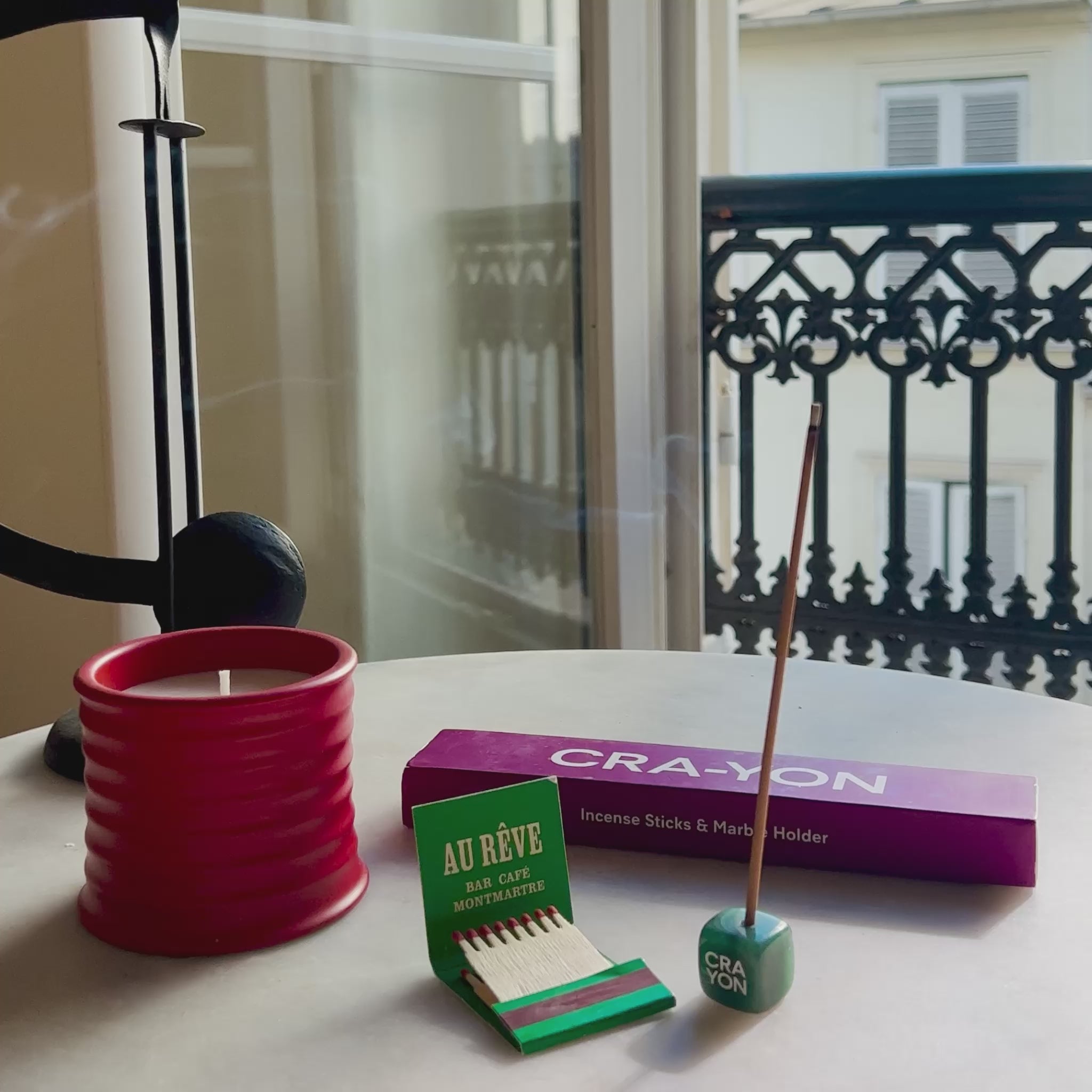 CRA-YON Calming incense with marble holder on table